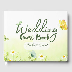 Butterfly & Daisy Wedding Guest Book – Soft Waterc