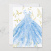 Butterfly Dance Blue Dress Gold Sweet 16 Party Inv Invitation (Back)