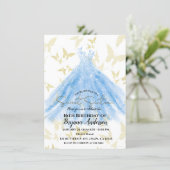 Butterfly Dance Blue Dress Gold Sweet 16 Party Inv Invitation (Standing Front)