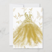 Butterfly Dance Gold Sparkle Dress Quinceañera  Invitation (Back)