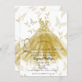Butterfly Dance Gold Sparkle Dress Quinceañera  Invitation (Front/Back)