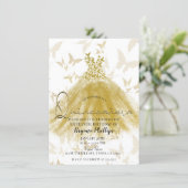 Butterfly Dance Gold Sparkle Dress Quinceañera  Invitation (Standing Front)