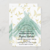 Butterfly Dance Green Dress Gold Sweet 16 Party In Invitation (Front/Back)