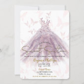 Butterfly Dance Mauve Sparkle Dress Gold Sweet 16  Invitation (Front)