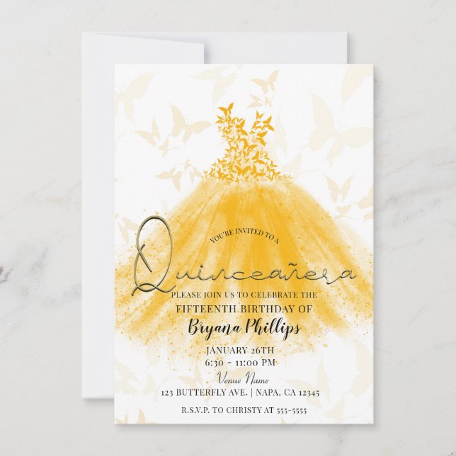Butterfly Dance Orange Cream Dress Quinceañera  Invitation (Front)