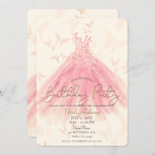 Butterfly Dance Peach Sparkle Dress Birthday Party Invitation