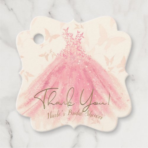 Butterfly Dance Peach Sparkle Dress Bridal Shower Favor Tags