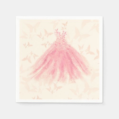 Butterfly Dance Peach Sparkle Dress Bridal Shower Napkins