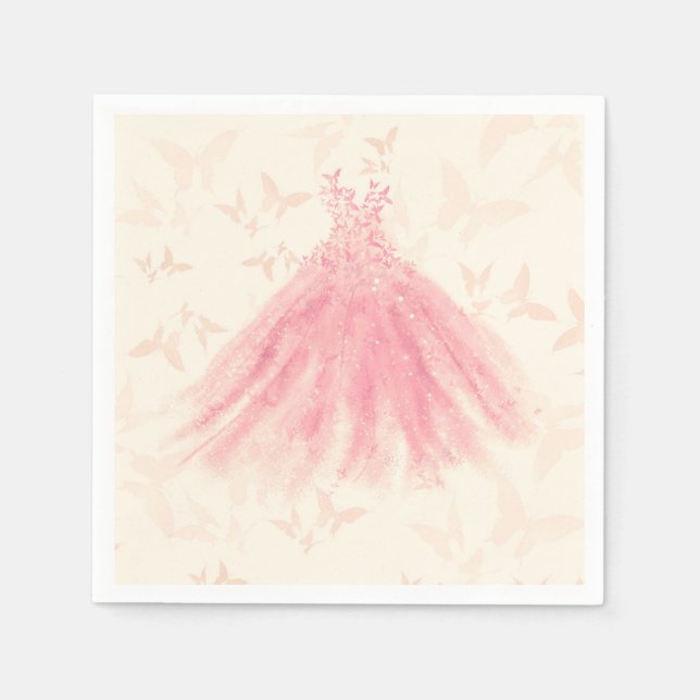 Butterfly Dance Peach Sparkle Dress Bridal Shower Napkins (Front)