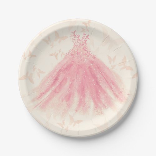 Butterfly Dance Peach Sparkle Dress Bridal Shower Paper Plates