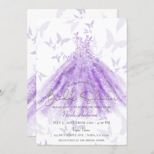 Butterfly Dance Purple Dress Bridal Shower Invitation