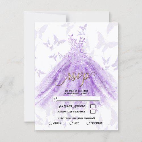 Butterfly Dance Purple Dress Bridal Shower RSVP   Invitation