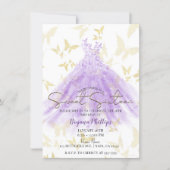 Butterfly Dance Purple Dress Gold Sweet 16 Party Invitation (Front)
