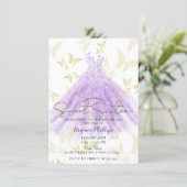 Butterfly Dance Purple Dress Gold Sweet 16 Party Invitation (Standing Front)
