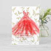 Butterfly Dance Red Dress Gold Bridal Shower Invitation (Standing Front)