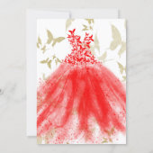 Butterfly Dance Red Dress Gold Bridal Shower Invitation (Back)