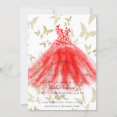 Butterfly Dance Red Dress Gold Bridal Shower Invitation (Front)