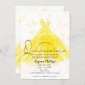 Butterfly Dance Yellow Sparkle Dress Quinceañera Invitation (Front/Back)