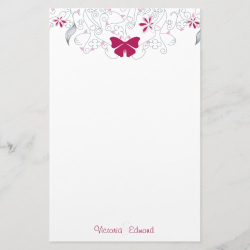 Butterfly Dark Pink Whimsy Personalized Stationery