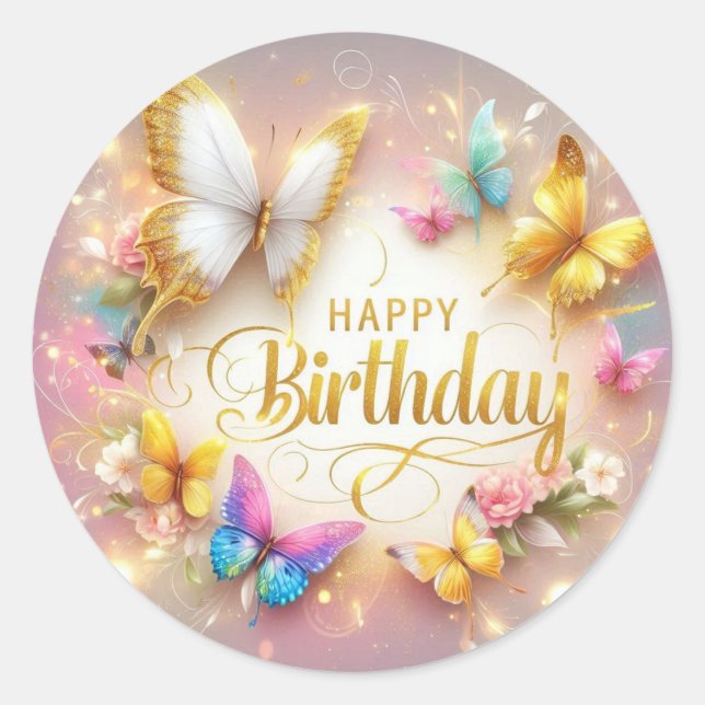 Butterfly design birthday sticker  (Front)