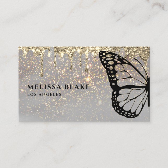 butterfly design on faux sparkle business card (Front)