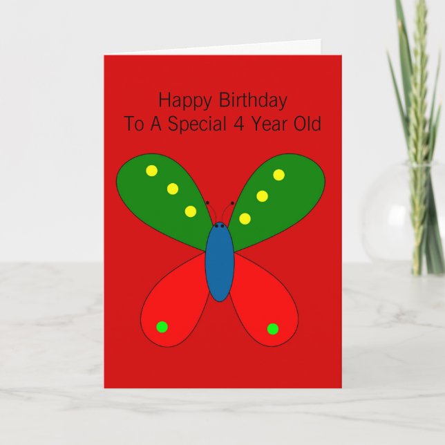 Butterfly Design Personalised 4th Birthday Card (Front)