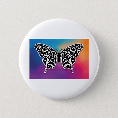 Butterfly Design with Sunset Colors Button