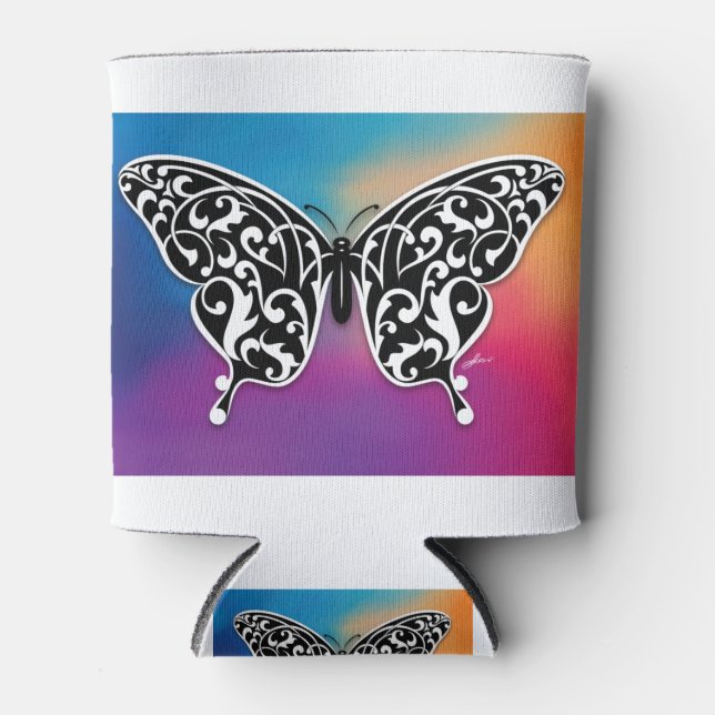 Butterfly Design with Sunset Colors Can Cooler (Front)