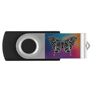 Butterfly Design with Sunset Colors Flash Drive