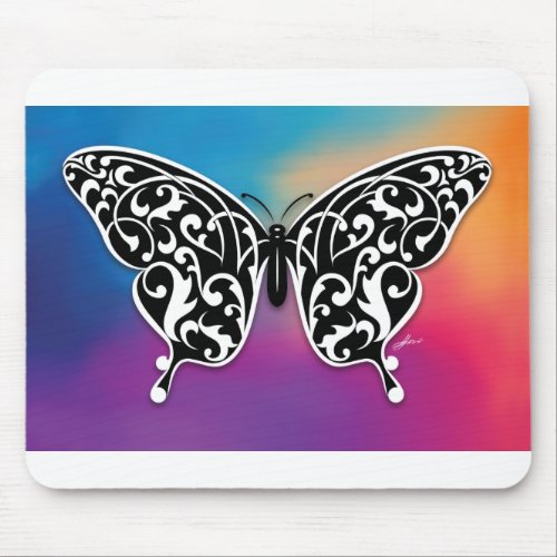 Butterfly Design with Sunset Colors Mouse Pad