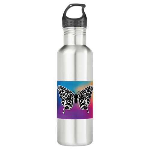 Butterfly Design with Sunset Colors Stainless Steel Water Bottle