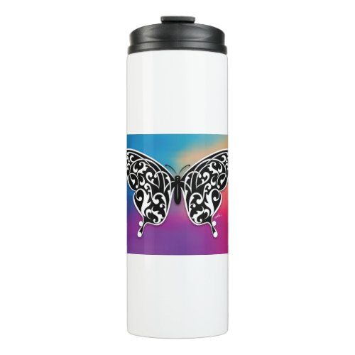 Butterfly Design with Sunset Colors Thermal Tumbler