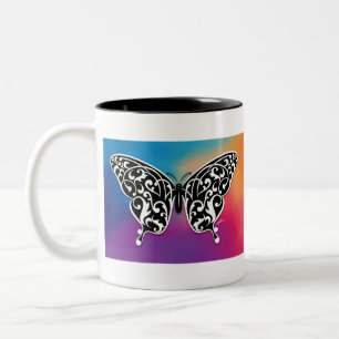 Butterfly Design with Sunset Colors Two-Tone Coffee Mug