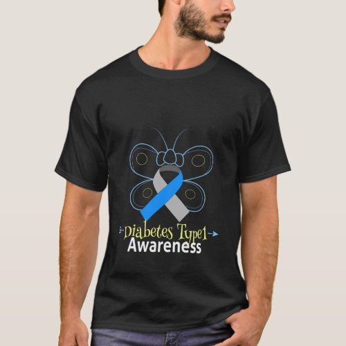 Butterfly Diabetes Type 1 Ribbon Type 2 Diabetes A T_Shirt