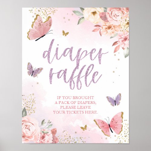 Butterfly Diaper Raffle Baby Shower Sign 11x14