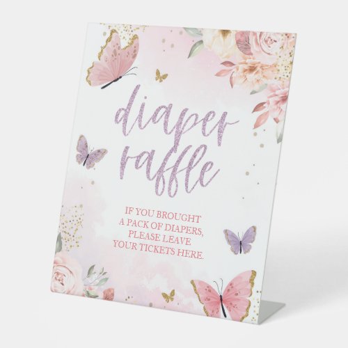 Butterfly Diaper Raffle Pedestal Sign Baby Shower