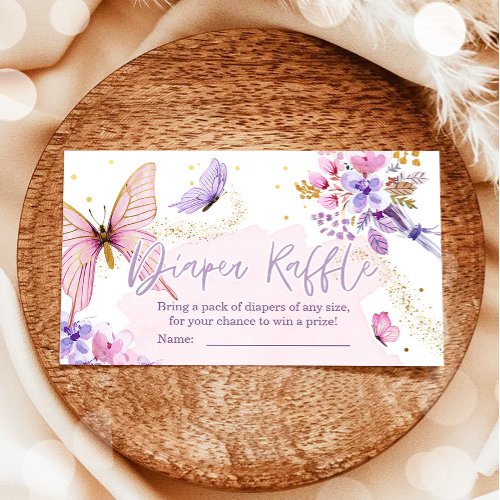 Butterfly Diaper Raffle Ticket Baby Shower Floral Enclosure Card