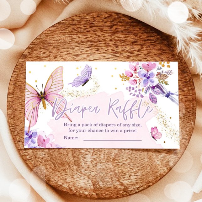 Butterfly Diaper Raffle Ticket Baby Shower Floral Enclosure Card (Creator Uploaded)