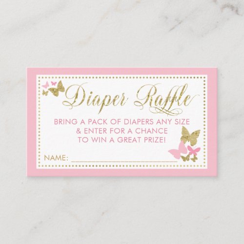 Butterfly Diaper Raffle Ticket Pink Gold Business Card