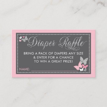 Butterfly Diaper Raffle Ticket  Pink Gray Business Card by DeReimerDeSign at Zazzle