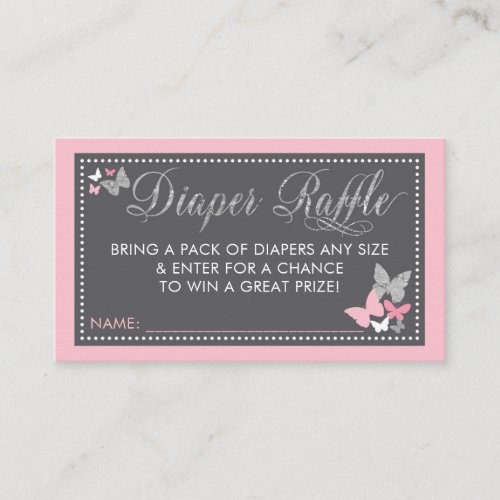 Butterfly Diaper Raffle Ticket Pink Gray Business Card