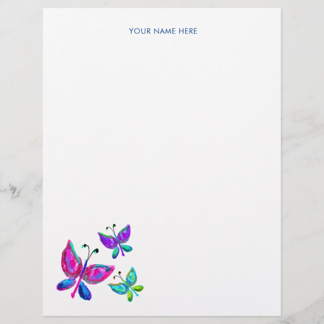 Butterfly Doodles Bright Colorful Butterfly Letterhead (Front)