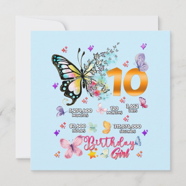 Butterfly Double Digits 10 years Old Butterflies I Invitation (Front)