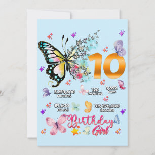 Butterfly Double Digits 10 years Old Butterflies Invitation