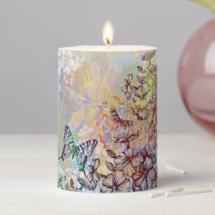 Butterfly dragonfly and flowers pillar candle