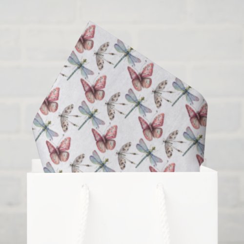 Butterfly & Dragonfly Pattern Watercolor on White