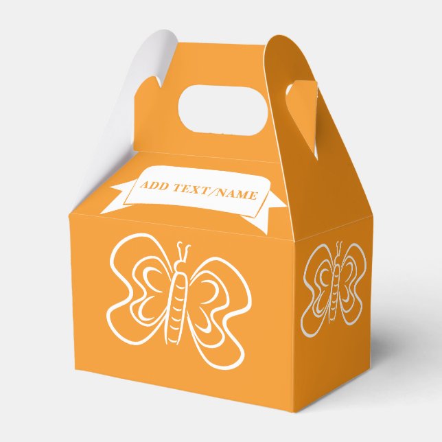 Butterfly Drawing Custom Orange Favor Boxes (Front Side)