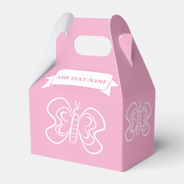 Butterfly Drawing Custom Pink Favor Boxes (Back Side)