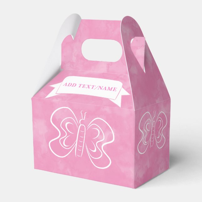 Butterfly Drawing Custom Pink Watercolor Favor Boxes (Front Side)