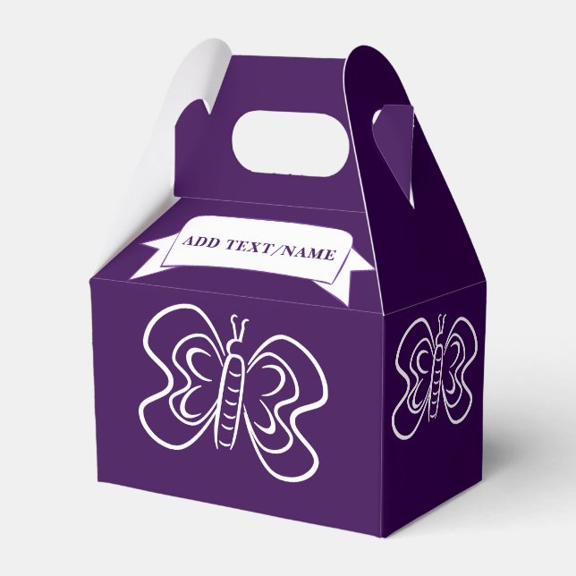 Butterfly Drawing Custom Purple Favor Boxes (Front Side)